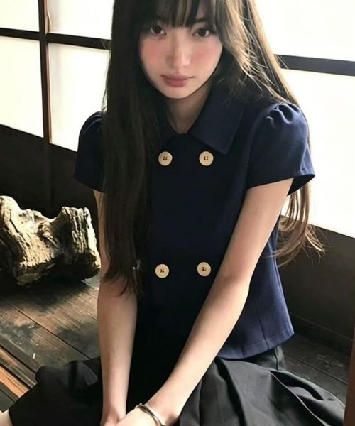 semplice（センプリチェ）の「シャツ【韓国ファッション】（シャツ/ブラウス・レディース・ネイビー・S/M/L/XL）」の2枚目の写真
