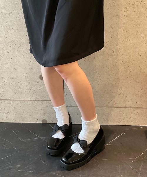 ALL BLACK(オールブラック)の「【本革/軽量/275g/太ヒール/6cm】リボンパンプス(パンプス・レディース・シルバー/ブラック・37/35/38/39)」の12枚目の写真