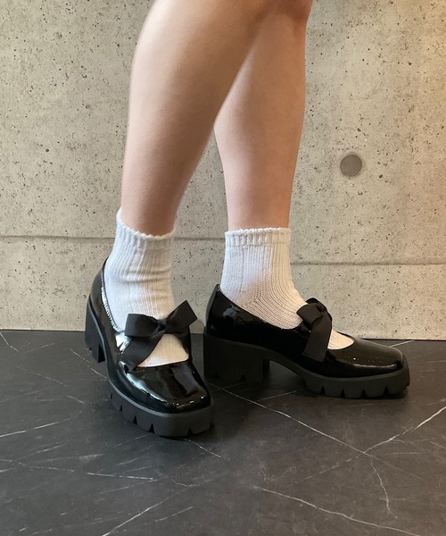 ALL BLACK(オールブラック)の「【本革/軽量/275g/太ヒール/6cm】リボンパンプス(パンプス・レディース・シルバー/ブラック・37/35/38/39)」の13枚目の写真