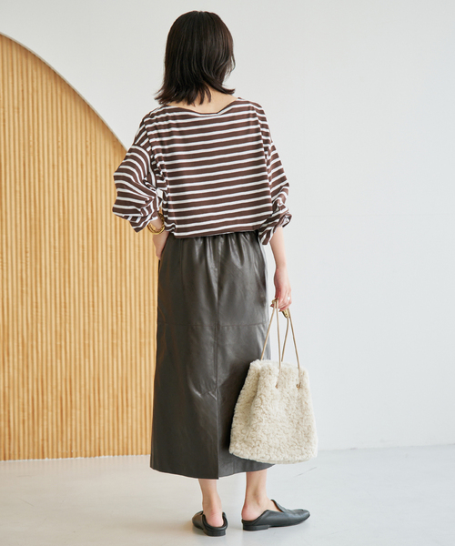 Le Minor（ルミノア）の「《追加》LE MINOR/ルミノア SLOBE別注 ビッグボーダロンTEE（Tシャツ/カットソー・レディース・ボルドー/ピンク/ブラウン・FREE）」の6枚目の写真
