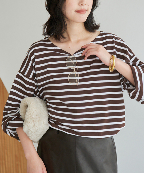 Le Minor（ルミノア）の「《追加》LE MINOR/ルミノア SLOBE別注 ビッグボーダロンTEE（Tシャツ/カットソー・レディース・ボルドー/ピンク/ブラウン・FREE）」の7枚目の写真