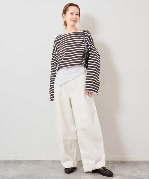 Le Minor（ルミノア）の「《追加》LE MINOR/ルミノア SLOBE別注 ビッグボーダロンTEE（Tシャツ/カットソー・レディース・ボルドー/ピンク/ブラウン・FREE）」の8枚目の写真