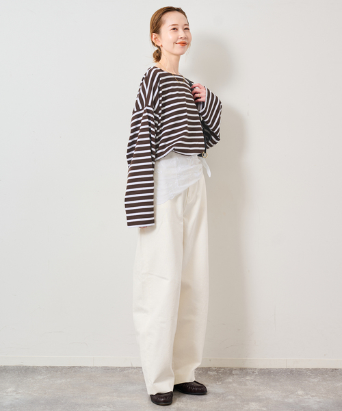 Le Minor（ルミノア）の「《追加》LE MINOR/ルミノア SLOBE別注 ビッグボーダロンTEE（Tシャツ/カットソー・レディース・ボルドー/ピンク/ブラウン・FREE）」の9枚目の写真