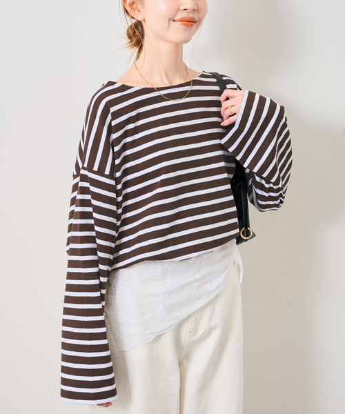 Le Minor（ルミノア）の「《追加》LE MINOR/ルミノア SLOBE別注 ビッグボーダロンTEE（Tシャツ/カットソー・レディース・ボルドー/ピンク/ブラウン・FREE）」の12枚目の写真