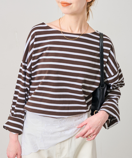 Le Minor（ルミノア）の「《追加》LE MINOR/ルミノア SLOBE別注 ビッグボーダロンTEE（Tシャツ/カットソー・レディース・ボルドー/ピンク/ブラウン・FREE）」の14枚目の写真