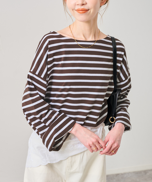 Le Minor（ルミノア）の「《追加》LE MINOR/ルミノア SLOBE別注 ビッグボーダロンTEE（Tシャツ/カットソー・レディース・ボルドー/ピンク/ブラウン・FREE）」の16枚目の写真