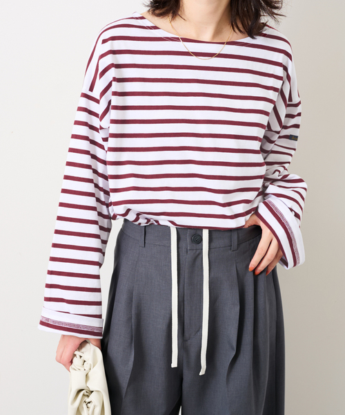 Le Minor(ルミノア)の「《追加》LE MINOR/ルミノア SLOBE別注 ビッグボーダロンTEE(Tシャツ/カットソー・レディース・ボルドー/ピンク/ブラウン・FREE)」の4枚目の写真