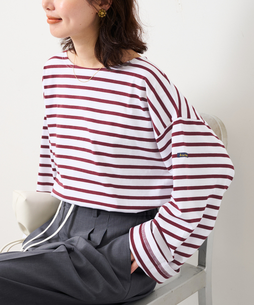 Le Minor(ルミノア)の「《追加》LE MINOR/ルミノア SLOBE別注 ビッグボーダロンTEE(Tシャツ/カットソー・レディース・ボルドー/ピンク/ブラウン・FREE)」の5枚目の写真