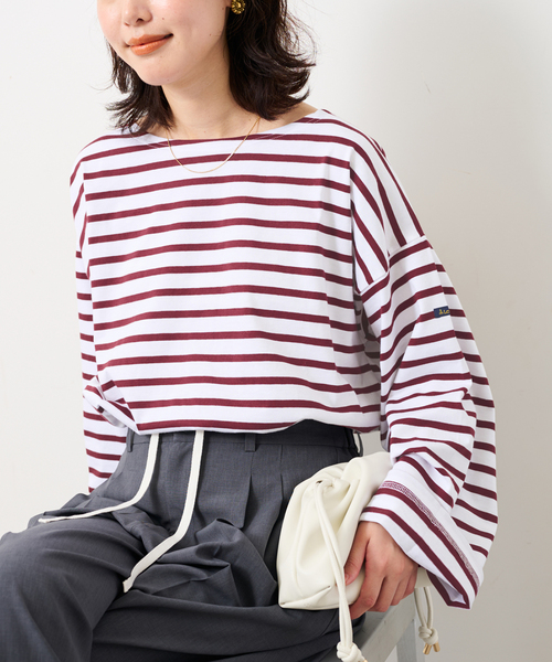 Le Minor(ルミノア)の「《追加》LE MINOR/ルミノア SLOBE別注 ビッグボーダロンTEE(Tシャツ/カットソー・レディース・ボルドー/ピンク/ブラウン・FREE)」の7枚目の写真