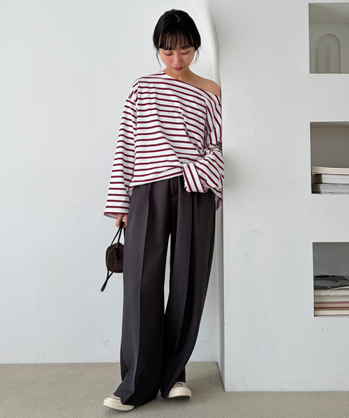 Le Minor(ルミノア)の「《追加》LE MINOR/ルミノア SLOBE別注 ビッグボーダロンTEE(Tシャツ/カットソー・レディース・ボルドー/ピンク/ブラウン・FREE)」の8枚目の写真