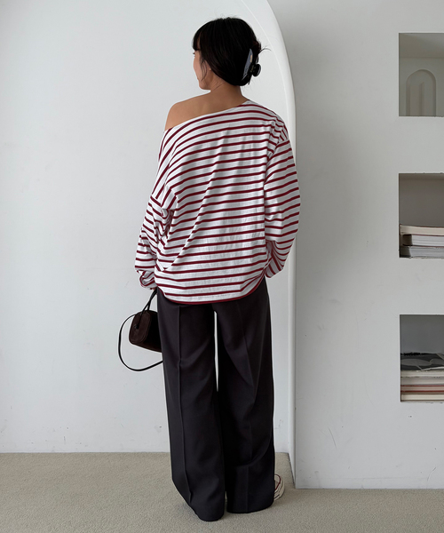 Le Minor(ルミノア)の「《追加》LE MINOR/ルミノア SLOBE別注 ビッグボーダロンTEE(Tシャツ/カットソー・レディース・ボルドー/ピンク/ブラウン・FREE)」の10枚目の写真