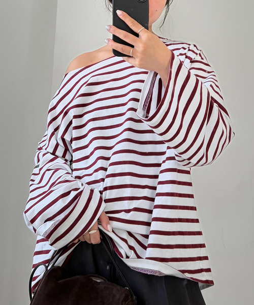 Le Minor(ルミノア)の「《追加》LE MINOR/ルミノア SLOBE別注 ビッグボーダロンTEE(Tシャツ/カットソー・レディース・ボルドー/ピンク/ブラウン・FREE)」の12枚目の写真