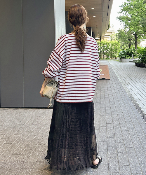 Le Minor(ルミノア)の「《追加》LE MINOR/ルミノア SLOBE別注 ビッグボーダロンTEE(Tシャツ/カットソー・レディース・ボルドー/ピンク/ブラウン・FREE)」の15枚目の写真