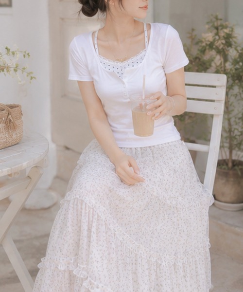 Nia(ニア)の「Nia(ニア)/ドットレイヤード風ヘンリーネックトップス(Tシャツ/カットソー・レディース・グレイッシュブルー/グレー/ホワイト・FREE)」の4枚目の写真