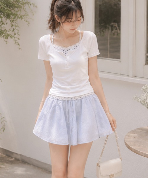 Nia(ニア)の「Nia(ニア)/ドットレイヤード風ヘンリーネックトップス(Tシャツ/カットソー・レディース・グレイッシュブルー/グレー/ホワイト・FREE)」の7枚目の写真