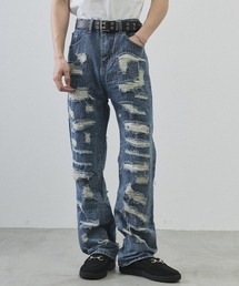 Shoowtime（ショウタイム）の「Vintage Wash Patchwork Straight Denim Pants / ヴィンテージウォッシュ パッチワークストレートデニムパンツ（デニムパンツ）」