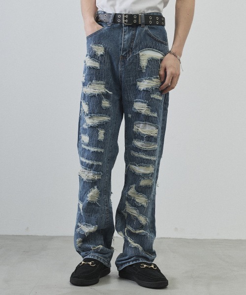 Shoowtime(ショウタイム)の「Vintage Wash Patchwork Straight Denim Pants / ヴィンテージウォッシュ パッチワークストレートデニムパンツ(デニムパンツ・メンズ・ライトブルー・LARGE/MEDIUM/X-LARGE)」の5枚目の写真