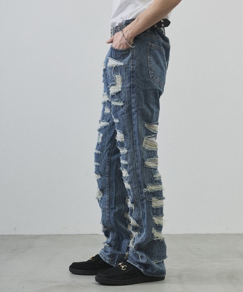 Shoowtime(ショウタイム)の「Vintage Wash Patchwork Straight Denim Pants / ヴィンテージウォッシュ パッチワークストレートデニムパンツ(デニムパンツ・メンズ・ライトブルー・LARGE/MEDIUM/X-LARGE)」の6枚目の写真