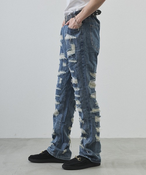Shoowtime(ショウタイム)の「Vintage Wash Patchwork Straight Denim Pants / ヴィンテージウォッシュ パッチワークストレートデニムパンツ(デニムパンツ・メンズ・ライトブルー・LARGE/MEDIUM/X-LARGE)」の7枚目の写真