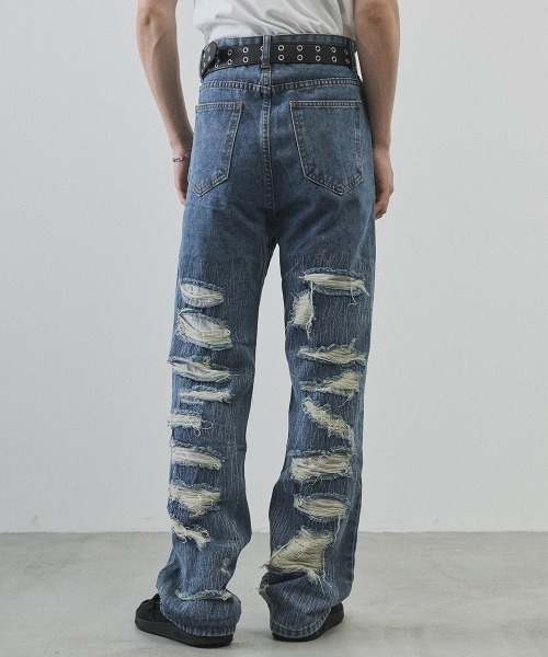 Shoowtime(ショウタイム)の「Vintage Wash Patchwork Straight Denim Pants / ヴィンテージウォッシュ パッチワークストレートデニムパンツ(デニムパンツ・メンズ・ライトブルー・LARGE/MEDIUM/X-LARGE)」の8枚目の写真