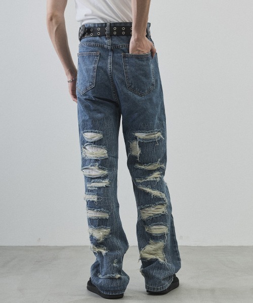 Shoowtime(ショウタイム)の「Vintage Wash Patchwork Straight Denim Pants / ヴィンテージウォッシュ パッチワークストレートデニムパンツ(デニムパンツ・メンズ・ライトブルー・LARGE/MEDIUM/X-LARGE)」の9枚目の写真