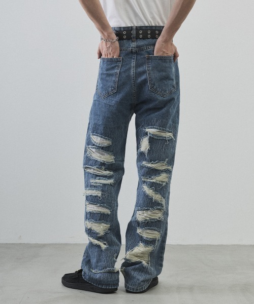 Shoowtime(ショウタイム)の「Vintage Wash Patchwork Straight Denim Pants / ヴィンテージウォッシュ パッチワークストレートデニムパンツ(デニムパンツ・メンズ・ライトブルー・LARGE/MEDIUM/X-LARGE)」の10枚目の写真
