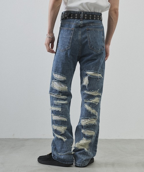 Shoowtime(ショウタイム)の「Vintage Wash Patchwork Straight Denim Pants / ヴィンテージウォッシュ パッチワークストレートデニムパンツ(デニムパンツ・メンズ・ライトブルー・LARGE/MEDIUM/X-LARGE)」の12枚目の写真