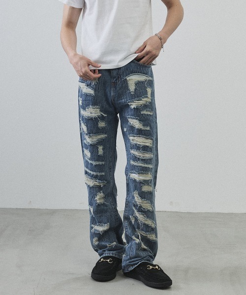 Shoowtime(ショウタイム)の「Vintage Wash Patchwork Straight Denim Pants / ヴィンテージウォッシュ パッチワークストレートデニムパンツ(デニムパンツ・メンズ・ライトブルー・LARGE/MEDIUM/X-LARGE)」の13枚目の写真