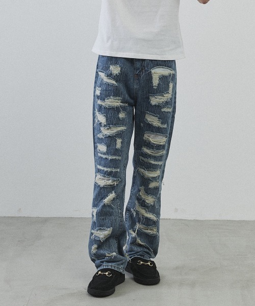 Shoowtime(ショウタイム)の「Vintage Wash Patchwork Straight Denim Pants / ヴィンテージウォッシュ パッチワークストレートデニムパンツ(デニムパンツ・メンズ・ライトブルー・LARGE/MEDIUM/X-LARGE)」の14枚目の写真