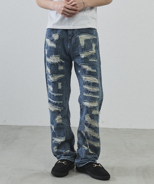 Shoowtime(ショウタイム)の「Vintage Wash Patchwork Straight Denim Pants / ヴィンテージウォッシュ パッチワークストレートデニムパンツ(デニムパンツ・メンズ・ライトブルー・LARGE/MEDIUM/X-LARGE)」の15枚目の写真