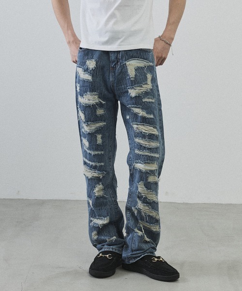 Shoowtime(ショウタイム)の「Vintage Wash Patchwork Straight Denim Pants / ヴィンテージウォッシュ パッチワークストレートデニムパンツ(デニムパンツ・メンズ・ライトブルー・LARGE/MEDIUM/X-LARGE)」の16枚目の写真