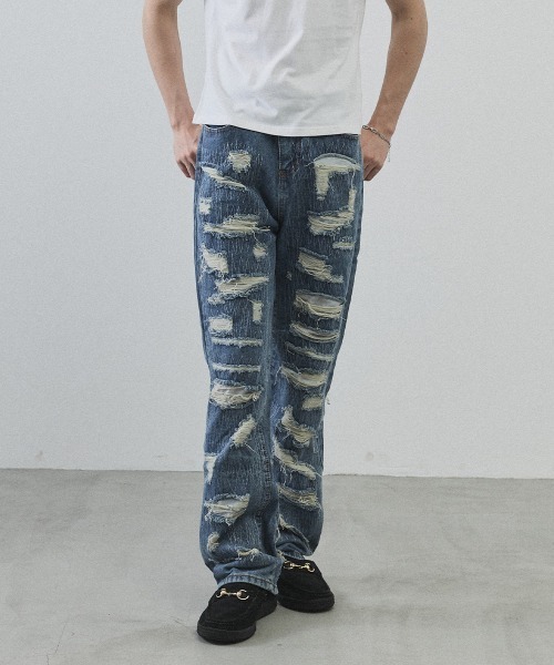 Shoowtime(ショウタイム)の「Vintage Wash Patchwork Straight Denim Pants / ヴィンテージウォッシュ パッチワークストレートデニムパンツ(デニムパンツ・メンズ・ライトブルー・LARGE/MEDIUM/X-LARGE)」の17枚目の写真