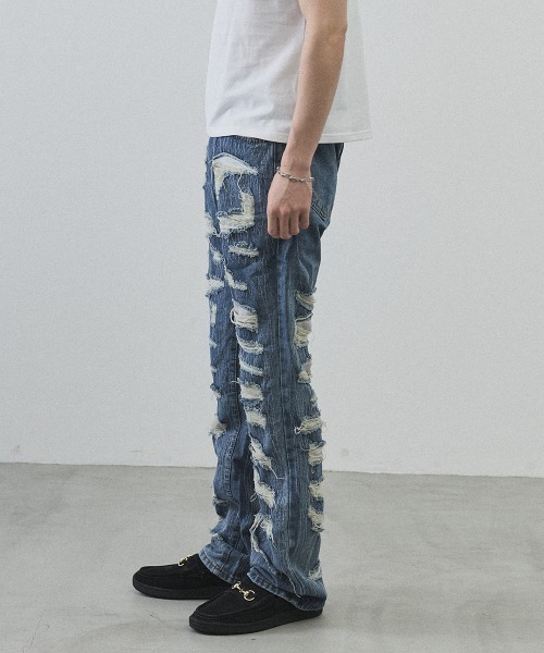 Shoowtime(ショウタイム)の「Vintage Wash Patchwork Straight Denim Pants / ヴィンテージウォッシュ パッチワークストレートデニムパンツ(デニムパンツ・メンズ・ライトブルー・LARGE/MEDIUM/X-LARGE)」の18枚目の写真