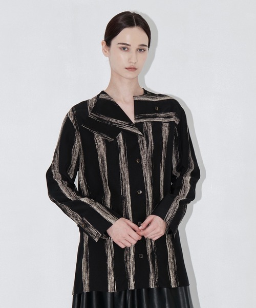 AKIRANAKA(アキラナカ)の「【AKIRANAKA/アキラナカ】Stitch stripe shirt BK(シャツ/ブラウス・レディース・ブラック・1)」の1枚目の写真