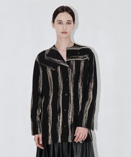AKIRANAKA(アキラナカ)の「【AKIRANAKA/アキラナカ】Stitch stripe shirt BK(シャツ/ブラウス・レディース・ブラック・1)」の6枚目の写真
