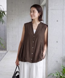 【selection】シボ入り裾タックバルーンジレ型tops