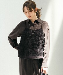 スエーディーサテン バックドレープデザイン シャツ