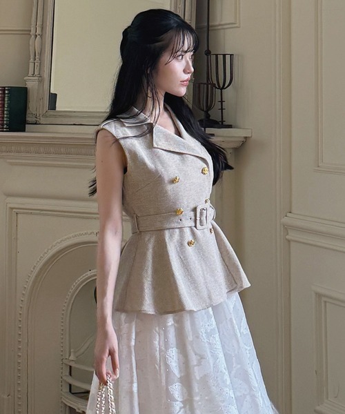 ROYAL PARTY（ロイヤルパーティー）の「サマーツイードテーラーノースリーブトップス（その他トップス・レディース・ベージュ/ブラック/グレー・FREE）」の6枚目の写真