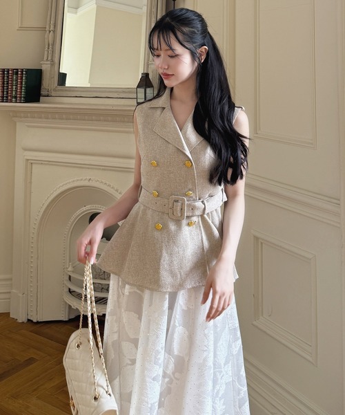 ROYAL PARTY（ロイヤルパーティー）の「サマーツイードテーラーノースリーブトップス（その他トップス・レディース・ベージュ/ブラック/グレー・FREE）」の7枚目の写真