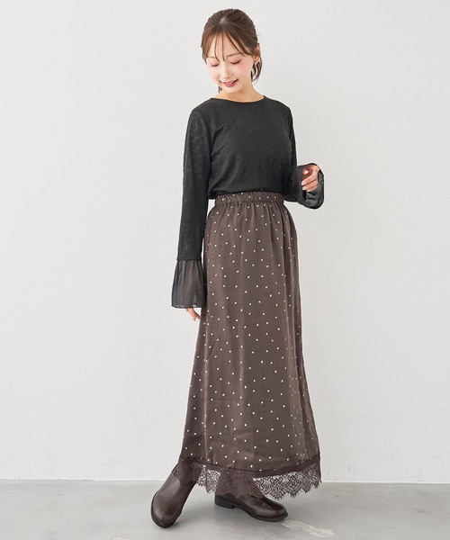 mil(ミル)の「花柄 シアージャガード フレアスリーブトップス / 長袖【588207】(Tシャツ/カットソー・レディース・オフホワイト/ブラック・XS/S)」の15枚目の写真