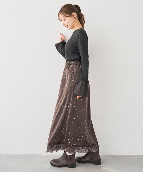 mil(ミル)の「花柄 シアージャガード フレアスリーブトップス / 長袖【588207】(Tシャツ/カットソー・レディース・オフホワイト/ブラック・XS/S)」の13枚目の写真