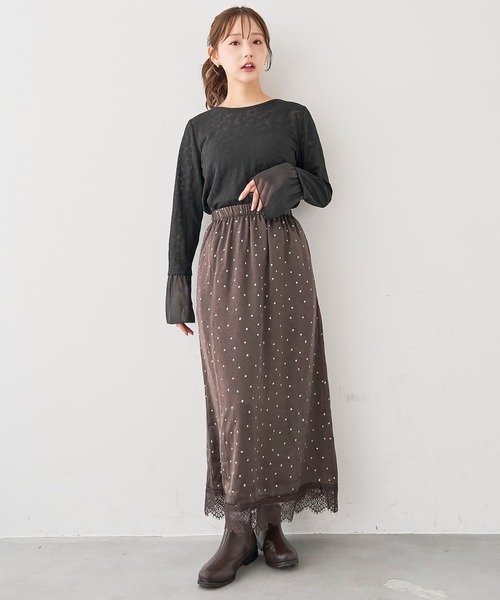 mil(ミル)の「花柄 シアージャガード フレアスリーブトップス / 長袖【588207】(Tシャツ/カットソー・レディース・オフホワイト/ブラック・XS/S)」の12枚目の写真