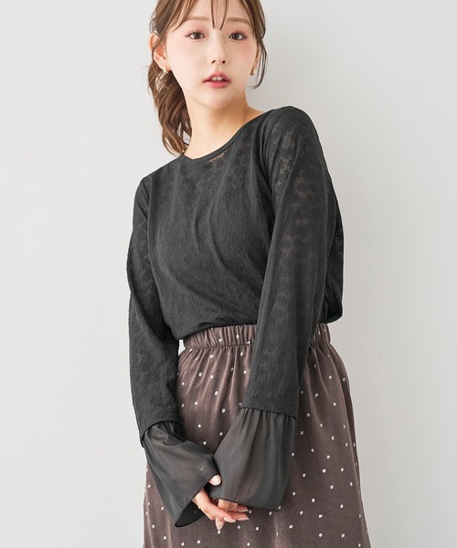mil(ミル)の「花柄 シアージャガード フレアスリーブトップス / 長袖【588207】(Tシャツ/カットソー・レディース・オフホワイト/ブラック・XS/S)」の17枚目の写真