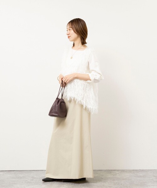 NOLLEY’S(ノーリーズ)の「【WEB限定】ウォッシャブルシアーフェザータンク(シャツ/ブラウス・レディース・ブラック/オフホワイト・FREE)」の3枚目の写真