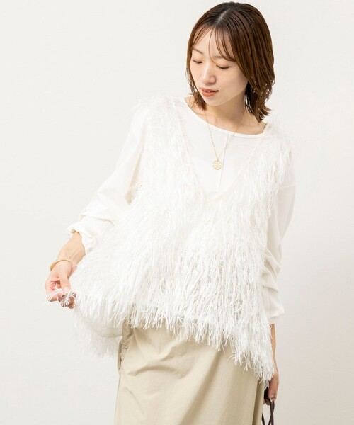 NOLLEY’S(ノーリーズ)の「【WEB限定】ウォッシャブルシアーフェザータンク(シャツ/ブラウス・レディース・ブラック/オフホワイト・FREE)」の7枚目の写真