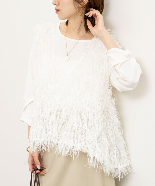 NOLLEY’S(ノーリーズ)の「【WEB限定】ウォッシャブルシアーフェザータンク(シャツ/ブラウス・レディース・ブラック/オフホワイト・FREE)」の11枚目の写真