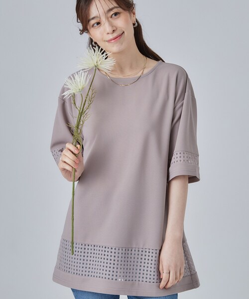 SHOO・LA・RUE(シューラルー)の「【S-LL/洗濯機可】上品に体型カバー 大人のチェックチュニック(チュニック・レディース・ナチュラル/オフホワイト/ネイビー・01/02/03/04)」の2枚目の写真