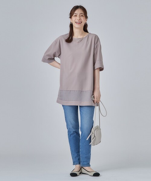 SHOO・LA・RUE(シューラルー)の「【S-LL/洗濯機可】上品に体型カバー 大人のチェックチュニック(チュニック・レディース・ナチュラル/オフホワイト/ネイビー・01/02/03/04)」の19枚目の写真