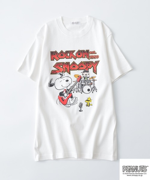 PEANUTS(ピーナッツ)の「PEANUTSロックバンド半袖Tシャツ(Tシャツ/カットソー・メンズ・ブラック/ホワイト系/オフホワイト/ブラック系・M/L/LL/S)」の9枚目の写真