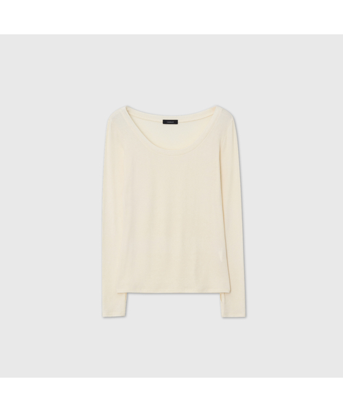 LOOKAST(ルックキャスト)の「ウールUネック セカンドスキン サムホールトップ / WOOL U-NECK SECOND-SKIN THUMBHOLE TOP_4colors(Tシャツ/カットソー・レディース・チャコールグレー/ライトグレー/アイボリー/ブラック・SMALL/MEDIUM)」の1枚目の写真